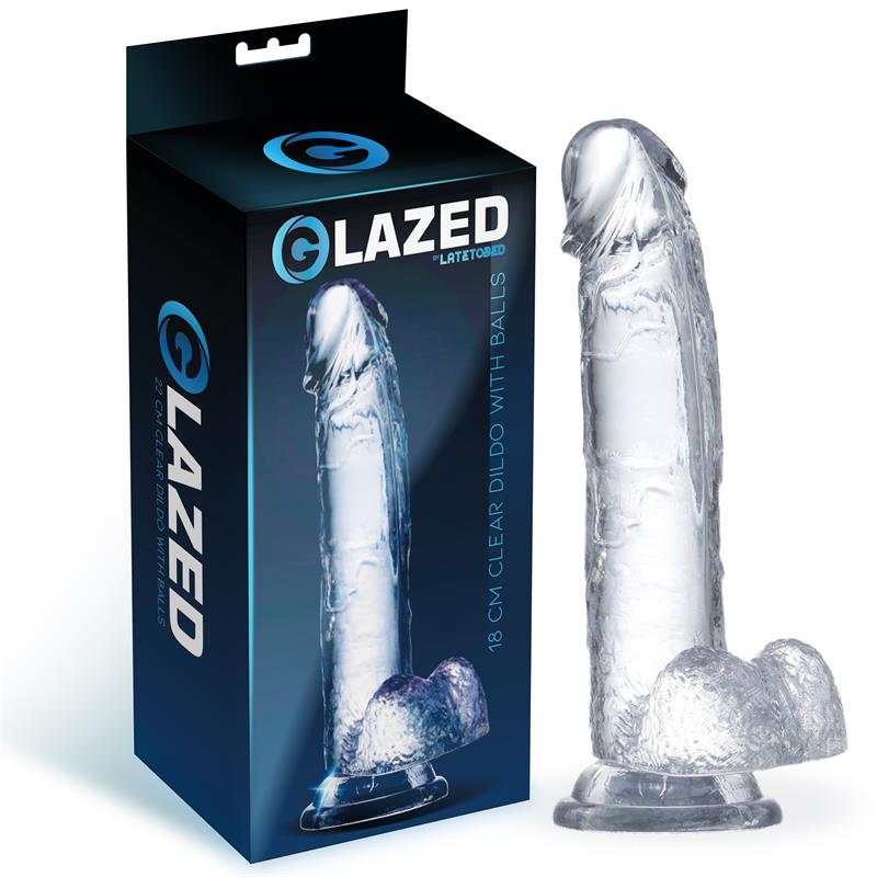 GLAZED - DILDO REALISTA CON TESTÍCULOS MATERIAL CRISTALINO 18 CM