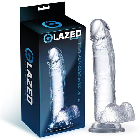 GLAZED - DILDO REALISTA CON TESTÍCULOS MATERIAL CRISTALINO 20 CM
