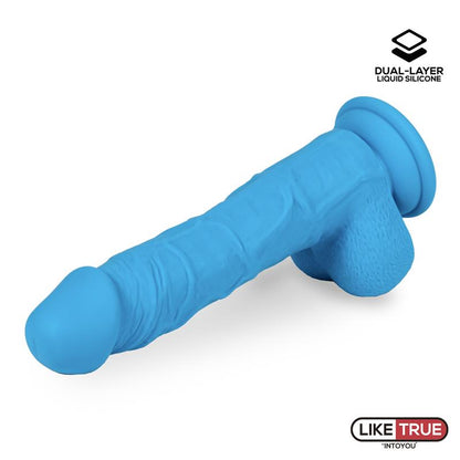 LIKETRUE - DILDO REALISTA SILICONA LÍQUIDA DUAL LAYER 8 AZUL