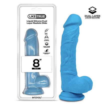 LIKETRUE - DILDO REALISTA SILICONA LÍQUIDA DUAL LAYER 8 AZUL