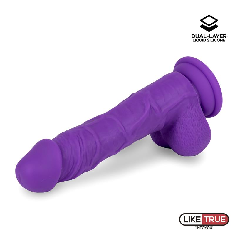 LIKETRUE - DILDO REALISTA SILICONA LÍQUIDA DUAL LAYER 8 PÚRPURA