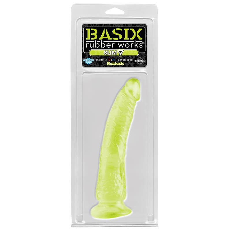 BASIX RUBBER WORKS - DILDO SLIM 17,78 CM BRILLA EN LA OSCURIDAD