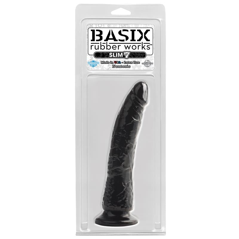 BASIX RUBBER WORKS - DILDO SLIM 17,78 CM CON VENTOSA - COLOR NEGRO