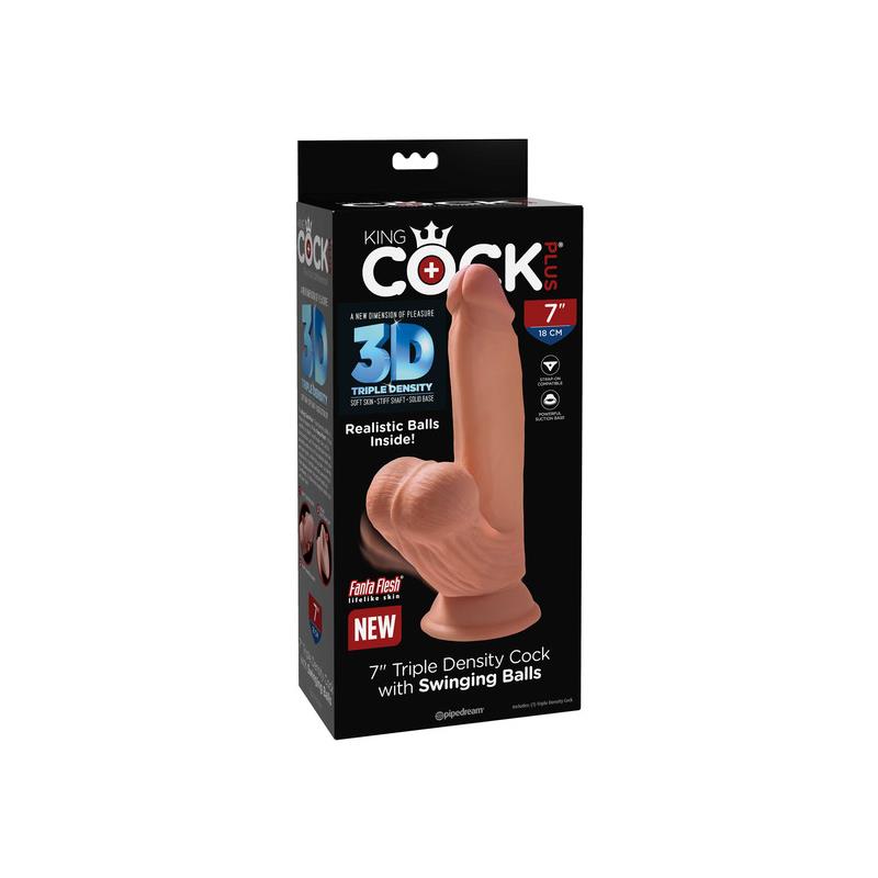 KING COCK - DILDO TRIPLE DENSIDAD TESTÍCULOS OSCILANTES 7 CARAMELO