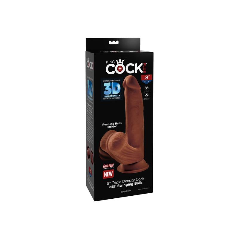 KING COCK - DILDO TRIPLE DENSIDAD TESTÍCULOS OSCILANTES 8 CARAMELO