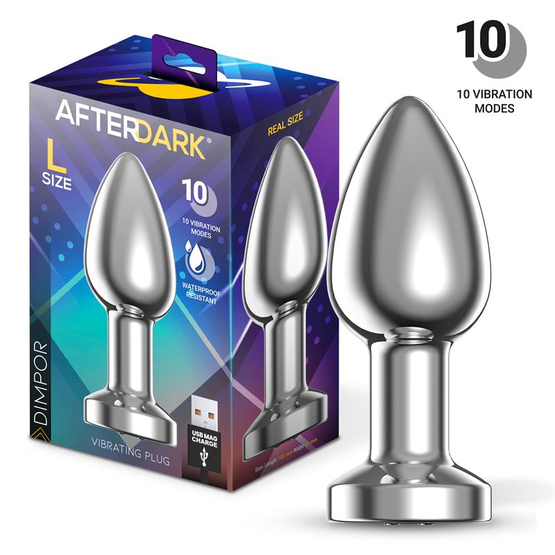 AFTERDARK - DIMPOR PLUG ANAL CROMADO CON VIBRACIÓN USB MAGNÉTICO TALLA L