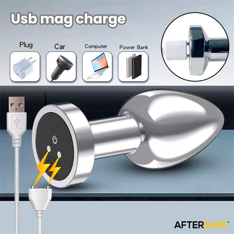 AFTERDARK - DIMPOR PLUG ANAL CROMADO CON VIBRACIÓN USB MAGNÉTICO TALLA M
