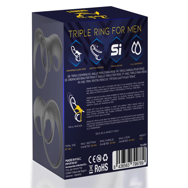 MINOTHOR - DRIADE ANILLO TRIPLE PARA HOMBRE SILICONA