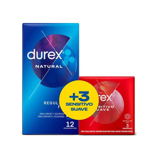 DUREX - DUPLO PRESERVATIVOS NATURAL 12 UD + SENSITIVO 3 UD