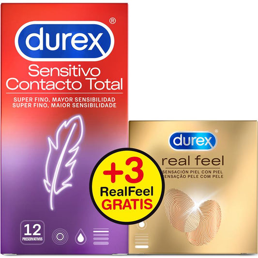 DUREX - DUPLO PRESERVATIVOS SENSITIVO SUPER FINO 12UD Y REAL FEEL 3UD
