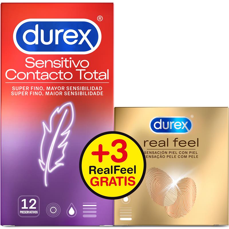DUREX - DUPLO PRESERVATIVOS SENSITIVO SUPER FINO 12UD Y REAL FEEL 3UD