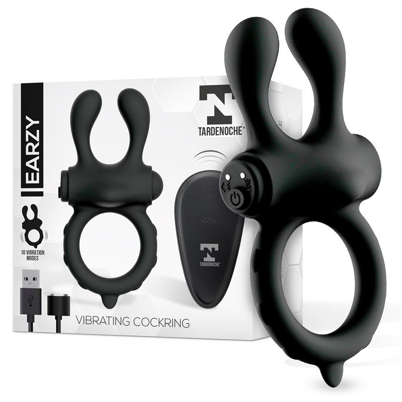 TARDENOCHE - EARZY ANILLO VIBRADOR CON CONTROL REMOTO USB MAGNÉTICO SILICONA