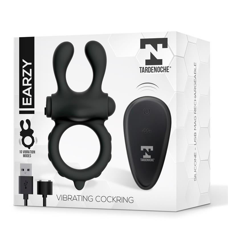 TARDENOCHE - EARZY ANILLO VIBRADOR CON CONTROL REMOTO USB MAGNÉTICO SILICONA