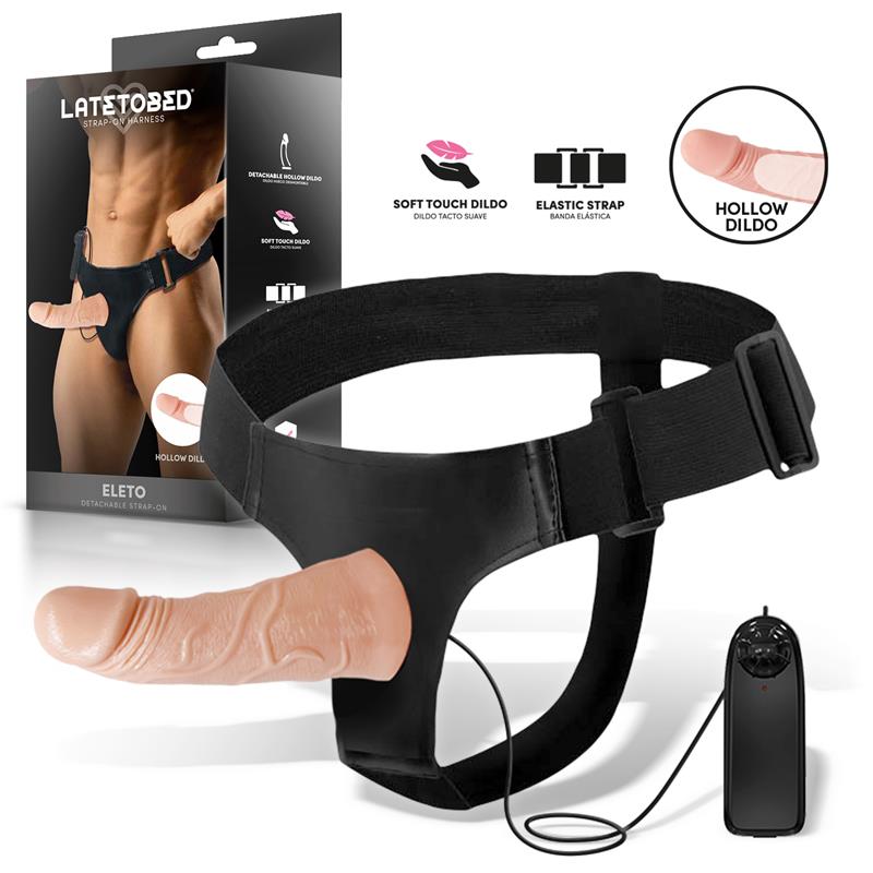 HARNESS COLLECTION LATETOBED - ELETO ARNÉS CON DILDO HUECO DESMONTABLE, VIBRACIÓN Y CONTROL REMOTO