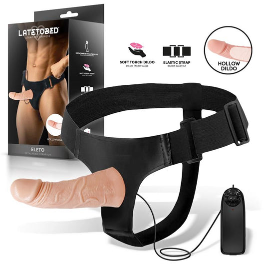HARNESS COLLECTION LATETOBED - ELETO ARNÉS CON DILDO HUECO DESMONTABLE, VIBRACIÓN Y CONTROL REMOTO