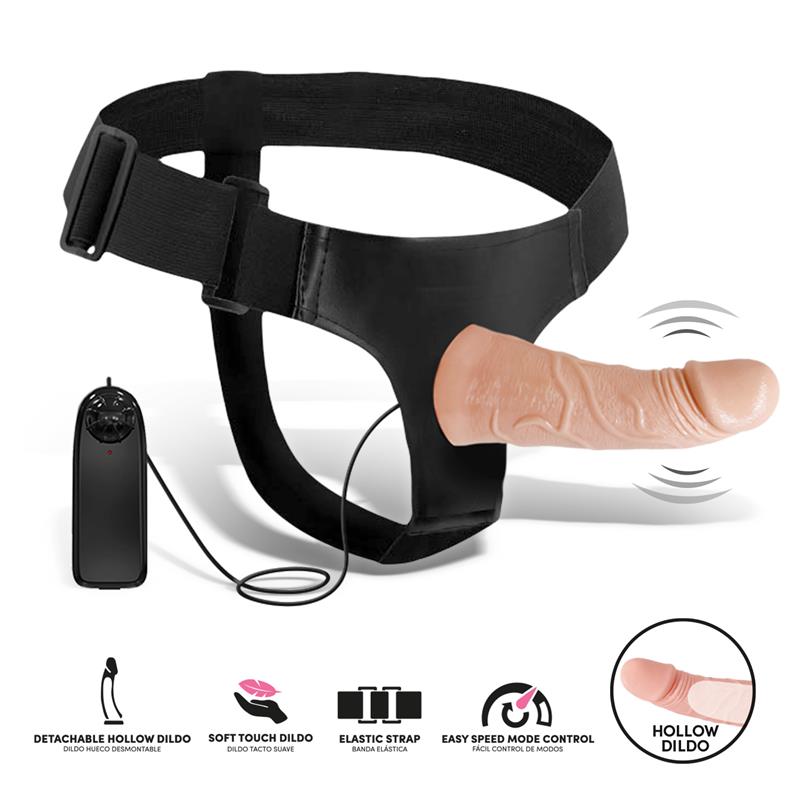 HARNESS COLLECTION LATETOBED - ELETO ARNÉS CON DILDO HUECO DESMONTABLE, VIBRACIÓN Y CONTROL REMOTO