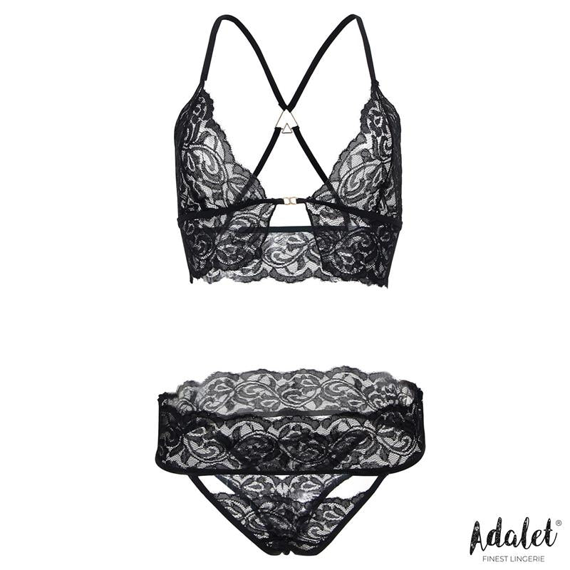 ADALET LINGERIE - ELLA SET SUJETADOR, TANGA, ANTIFAZ Y ESPOSAS DE ENCAJE