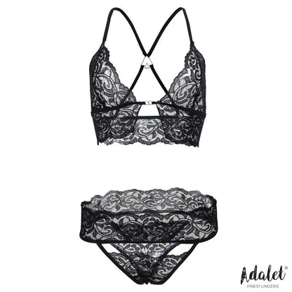 ADALET LINGERIE - ELLA SET SUJETADOR, TANGA, ANTIFAZ Y ESPOSAS DE ENCAJE