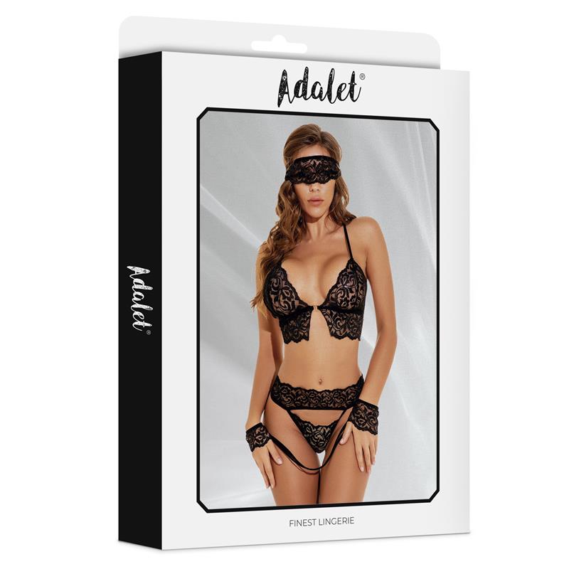 ADALET LINGERIE - ELLA SET SUJETADOR, TANGA, ANTIFAZ Y ESPOSAS DE ENCAJE