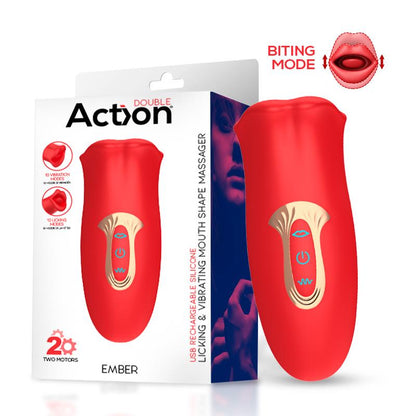 ACTION - EMBER MASAJEADOR FORMA BOCA CON LAMETEO Y VIBRACIÓN USB SILICONA
