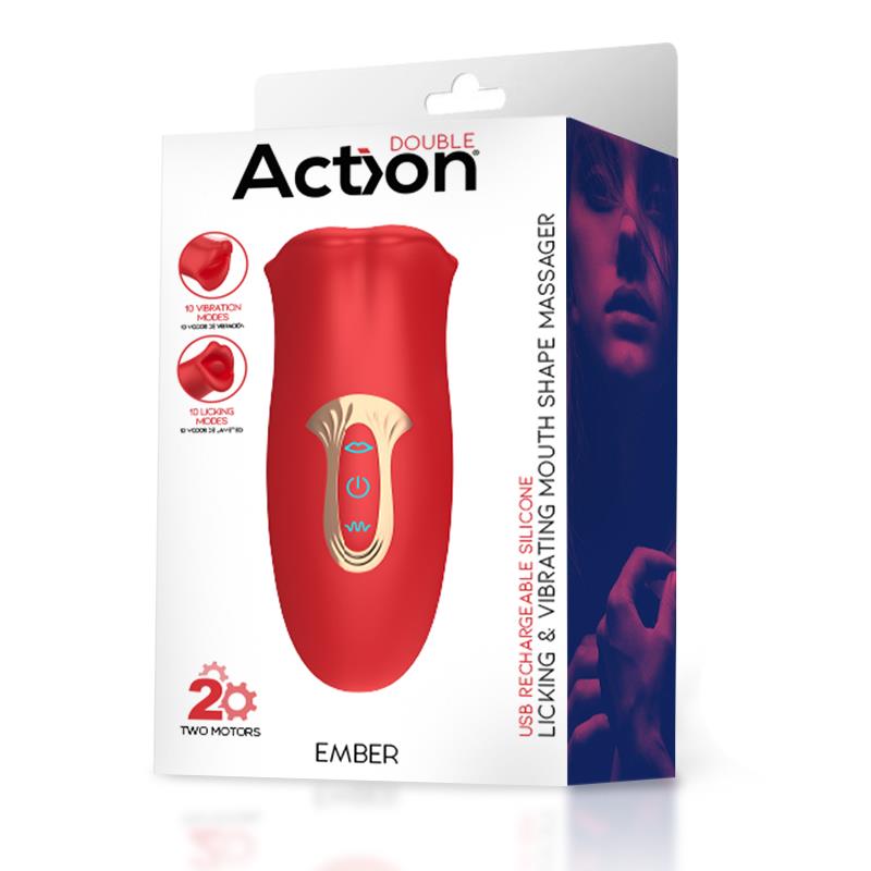ACTION - EMBER MASAJEADOR FORMA BOCA CON LAMETEO Y VIBRACIÓN USB SILICONA