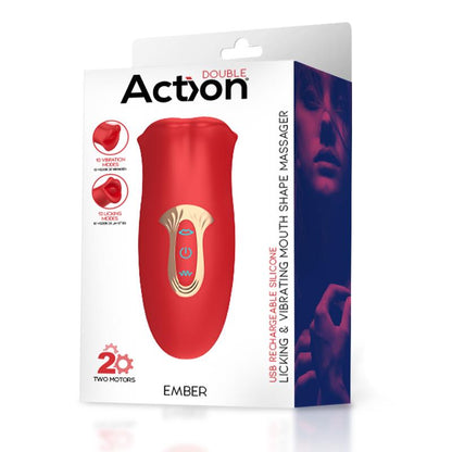 ACTION - EMBER MASAJEADOR FORMA BOCA CON LAMETEO Y VIBRACIÓN USB SILICONA