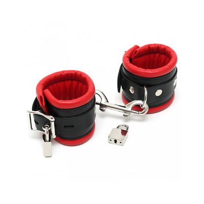 BONDAGE PLAY - ESPOSAS CUERO CON CANDADO NEGRO Y ROJO 7 CM