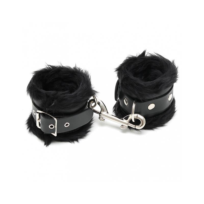 BONDAGE PLAY - ESPOSAS CUERO CON PELO NEGRO 7CM