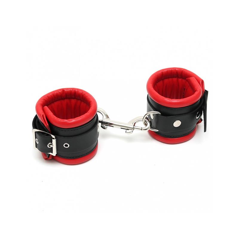 BONDAGE PLAY - ESPOSAS CUERO NEGRO Y ROJO 7 CM