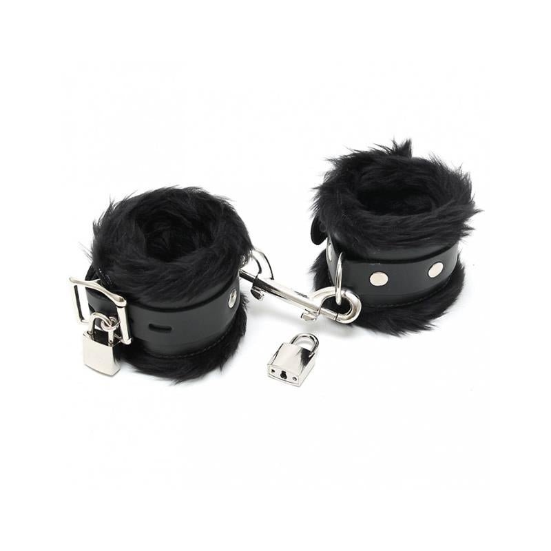BONDAGE PLAY - ESPOSAS CUERO Y PELO NEGRO 7CM CANDADOS