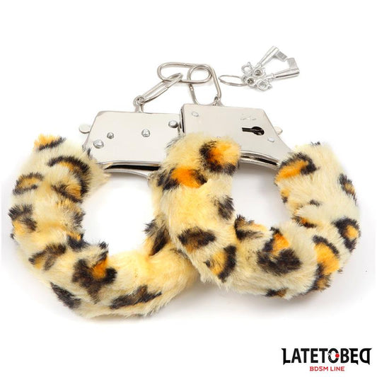 LATETOBED BDSM LINE - ESPOSAS DE METAL FURRY CON PELO ANIMAL PRINT LEOPARDO