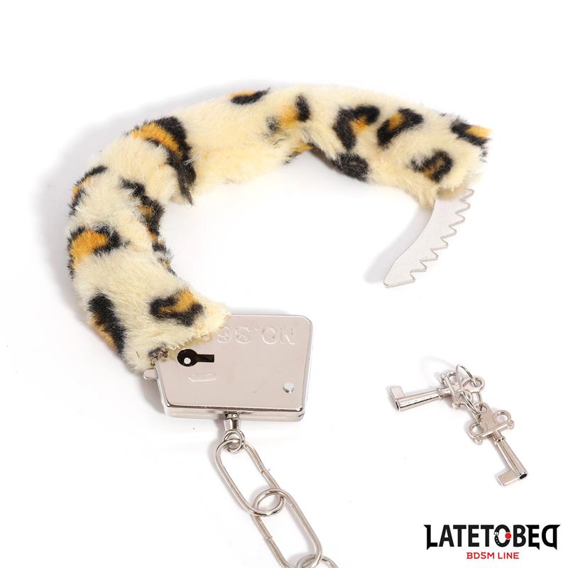 LATETOBED BDSM LINE - ESPOSAS DE METAL FURRY CON PELO ANIMAL PRINT LEOPARDO