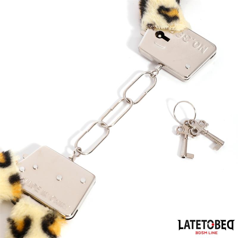 LATETOBED BDSM LINE - ESPOSAS DE METAL FURRY CON PELO ANIMAL PRINT LEOPARDO
