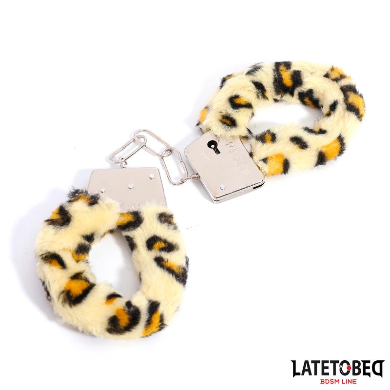 LATETOBED BDSM LINE - ESPOSAS DE METAL FURRY CON PELO ANIMAL PRINT LEOPARDO