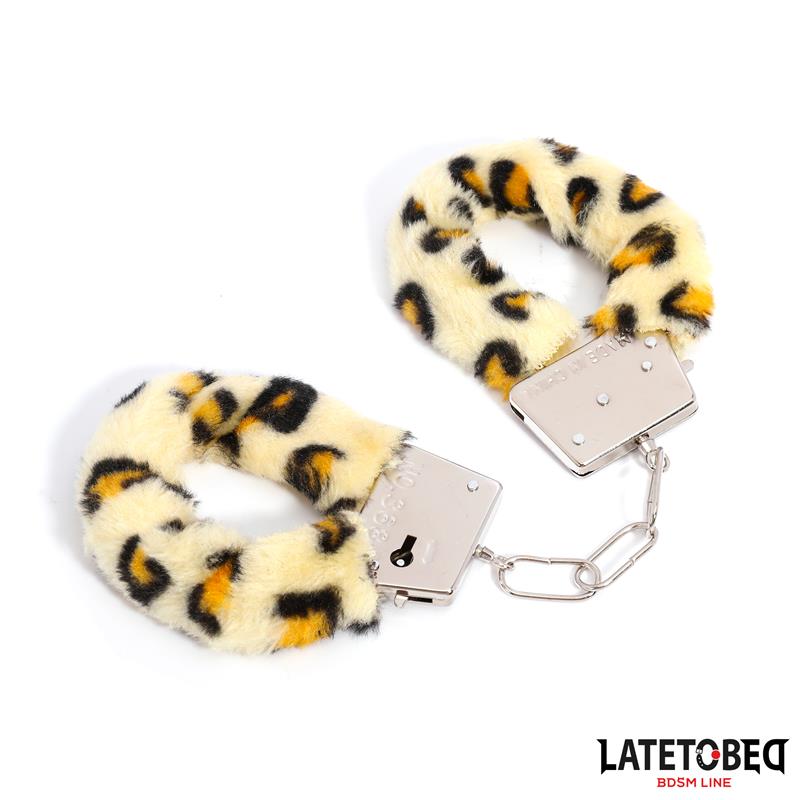 LATETOBED BDSM LINE - ESPOSAS DE METAL FURRY CON PELO ANIMAL PRINT LEOPARDO