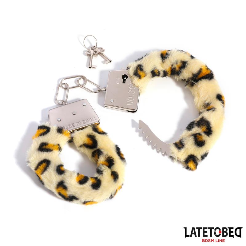 LATETOBED BDSM LINE - ESPOSAS DE METAL FURRY CON PELO ANIMAL PRINT LEOPARDO