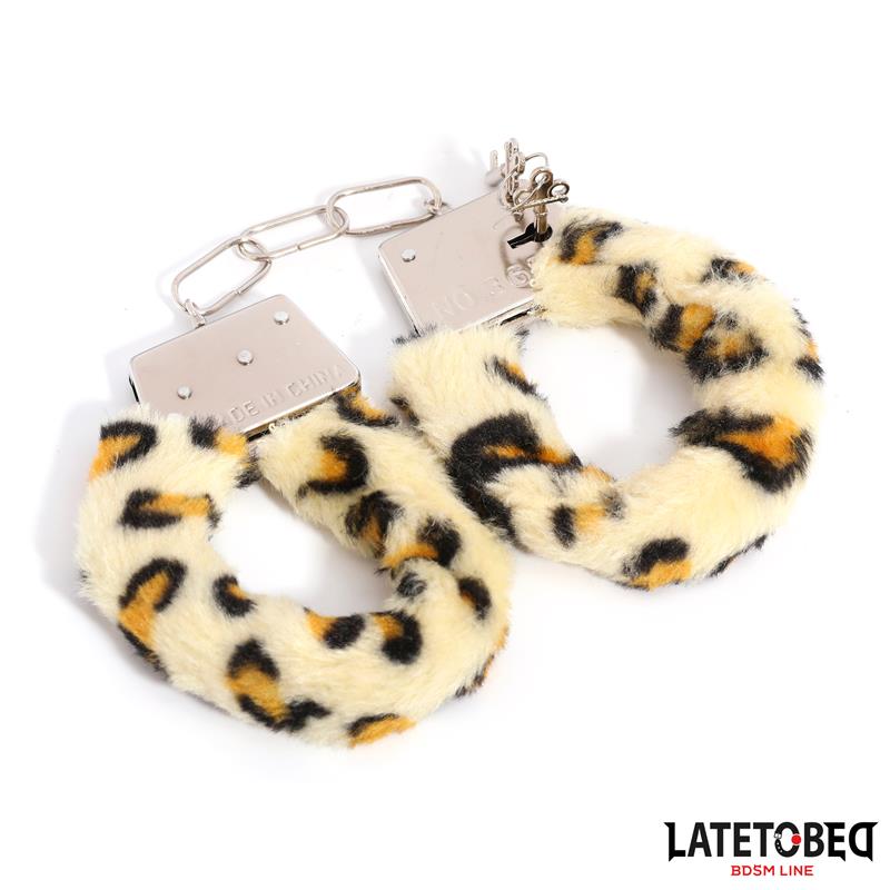 LATETOBED BDSM LINE - ESPOSAS DE METAL FURRY CON PELO ANIMAL PRINT LEOPARDO