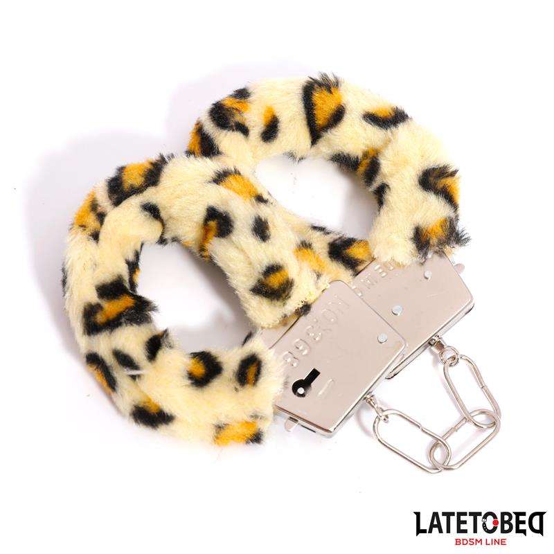 LATETOBED BDSM LINE - ESPOSAS DE METAL FURRY CON PELO ANIMAL PRINT LEOPARDO