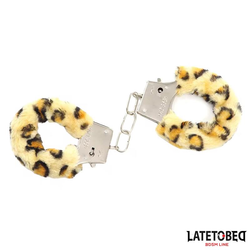 LATETOBED BDSM LINE - ESPOSAS DE METAL FURRY CON PELO ANIMAL PRINT LEOPARDO