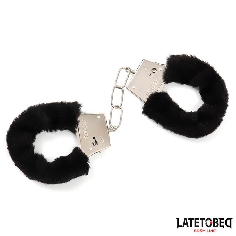 LATETOBED BDSM LINE - ESPOSAS DE METAL FURRY CON PELO NEGRO