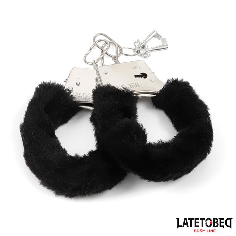 LATETOBED BDSM LINE - ESPOSAS DE METAL FURRY CON PELO NEGRO