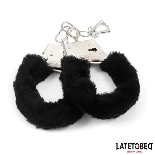 LATETOBED BDSM LINE - ESPOSAS DE METAL FURRY CON PELO NEGRO