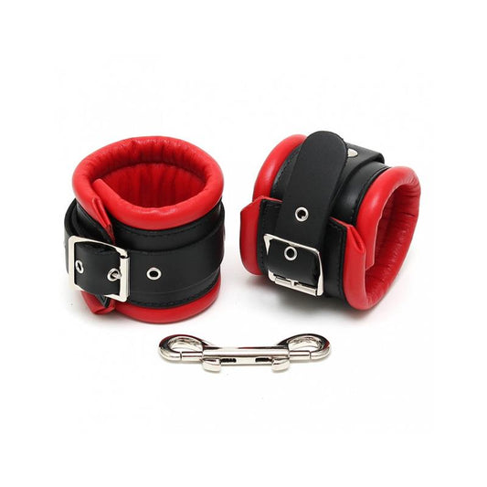 BONDAGE PLAY - ESPOSAS PARA PIES CUERO NEGRO Y ROJO 7CM