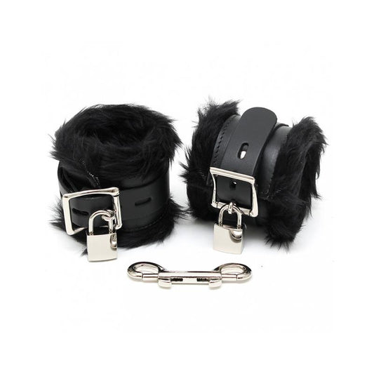 BONDAGE PLAY - ESPOSAS PARA PIES CUERO Y PELO NEGRO 7CM CANDADOS