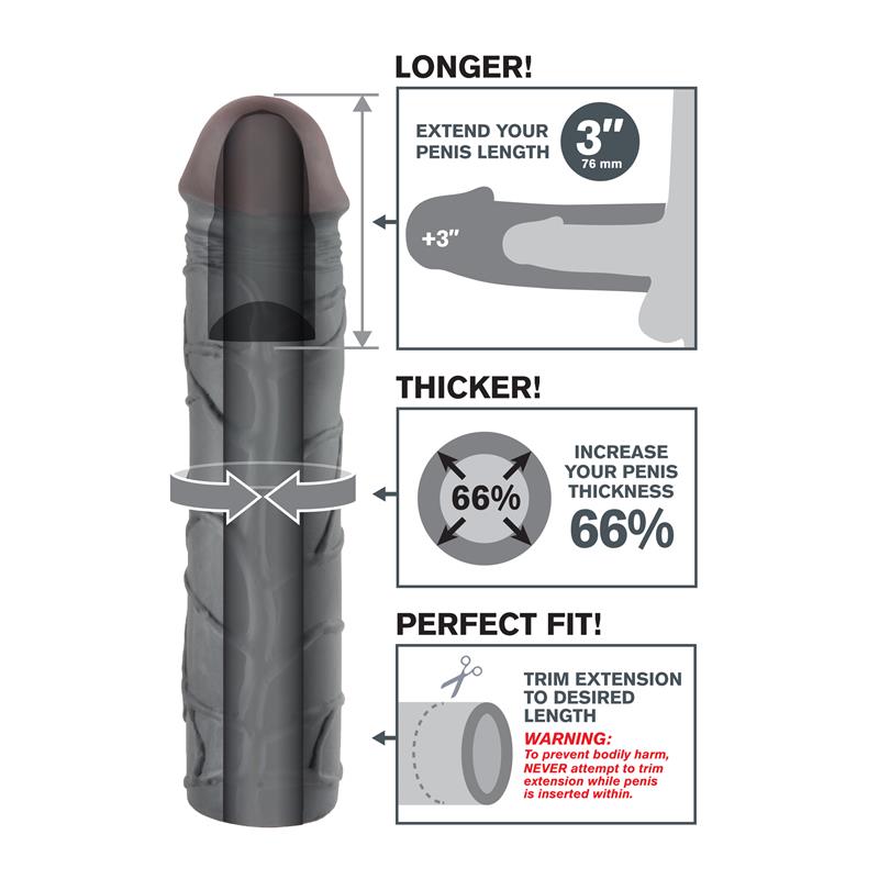 FANTASY X-TENSIONS - FANTASY X-TENSIONS  MEGA 7,6 CM EXTENSIÓN DE PENE - COLOR NEGRO