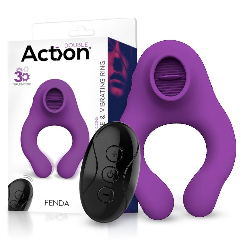 ACTION - FENDA ANILLO VIBRADOR CON LENGUA ESTIMULADOR Y CONTROL REMOTO 3 MOTORES USB MAGNÉTICO