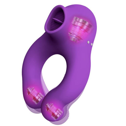 ACTION - FENDA ANILLO VIBRADOR CON LENGUA ESTIMULADOR Y CONTROL REMOTO 3 MOTORES USB MAGNÉTICO