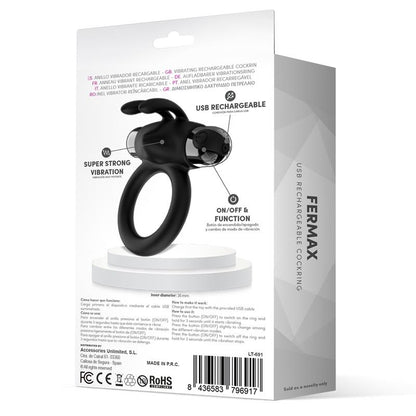LATETOBED - FERMAX ANILLO VIBRADOR CON CONEJITO USB SILICONA NEGRO