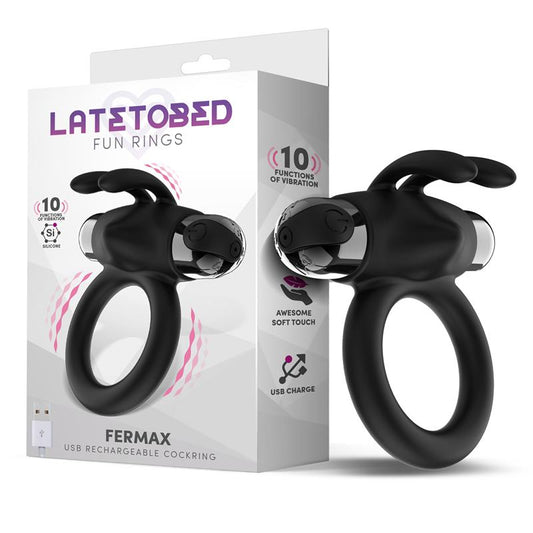 LATETOBED - FERMAX ANILLO VIBRADOR CON CONEJITO USB SILICONA NEGRO