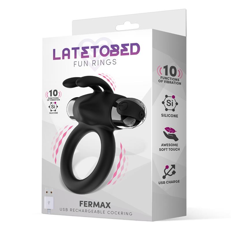 LATETOBED - FERMAX ANILLO VIBRADOR CON CONEJITO USB SILICONA NEGRO